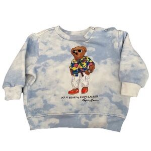 Ralph Lauren Baby Boys Preppy Polo Bear Sweatshirt Blue Tie Dye 3 Months